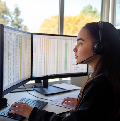 two screens woman headphone